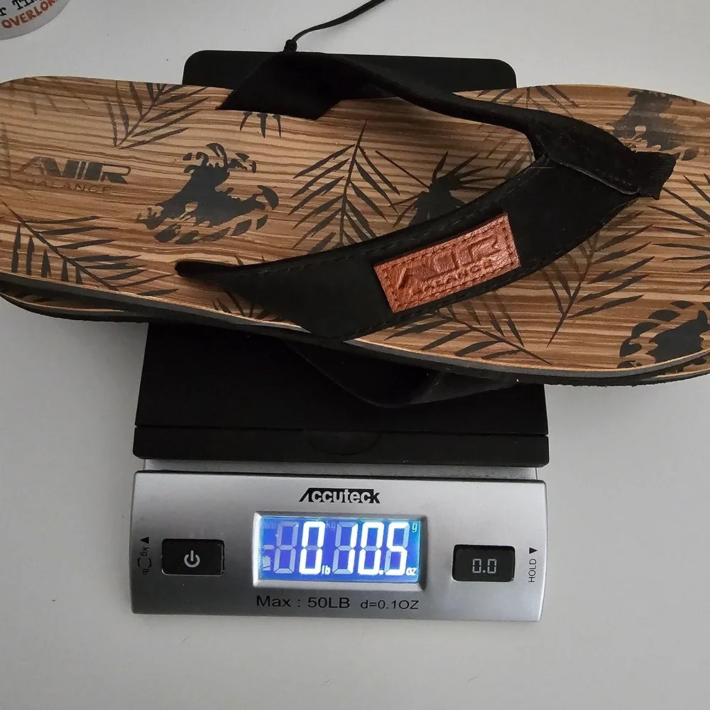 Air Balance Mens 12 Flip Flop Sandals Black Tan Palm Print Beach Casual